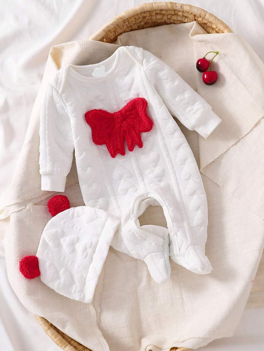 2PCS Newborn Baby Bear Print Long Sleeve Romper & Hat Set – Cozy Winter Outfit