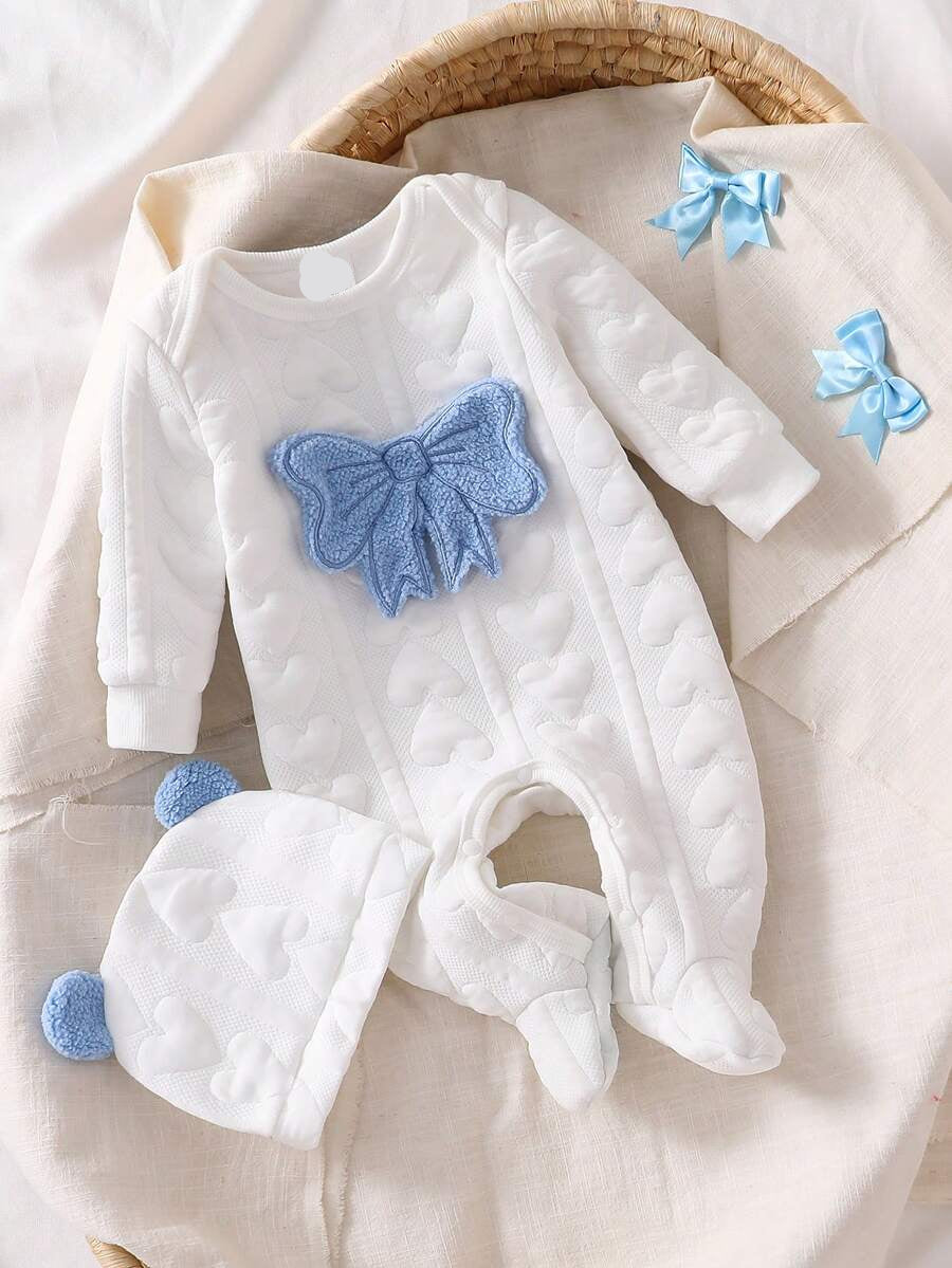 2PCS Newborn Baby Bear Print Long Sleeve Romper & Hat Set – Cozy Winter Outfit