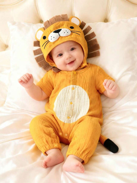 Lion Shaped Romper Pants and Hat Outfit Set for Cute Summer Daily Wear