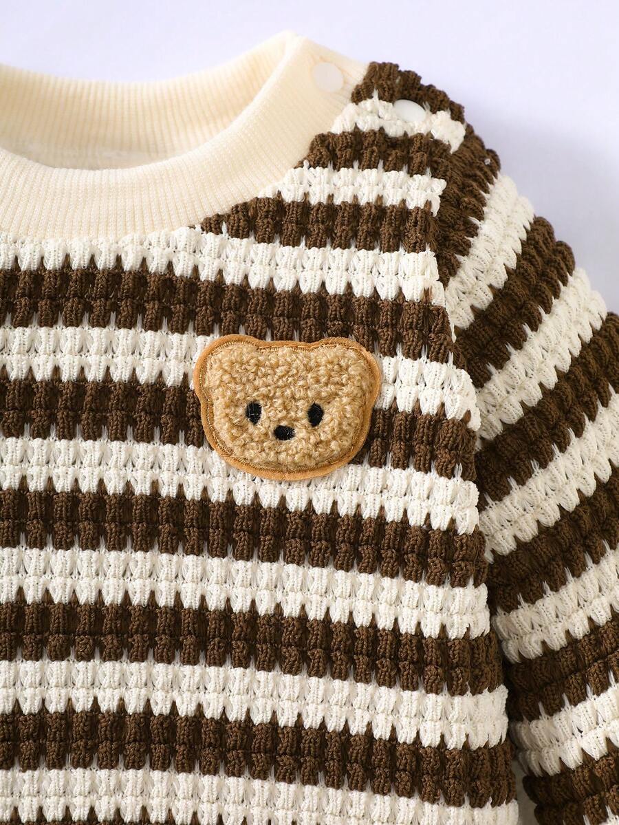 Baby Boy Black and White Striped Teddy Bear Top and Pants Set