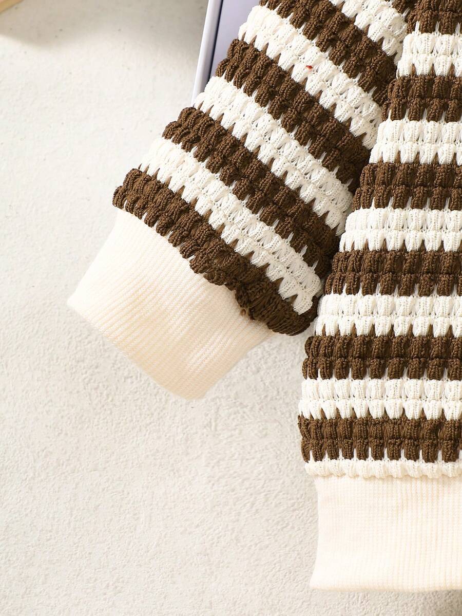 Baby Boy Black and White Striped Teddy Bear Top and Pants Set