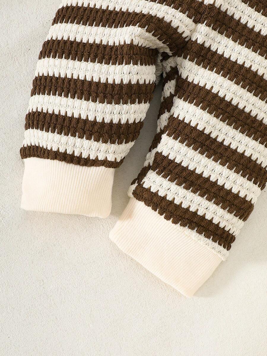 Baby Boy Black and White Striped Teddy Bear Top and Pants Set