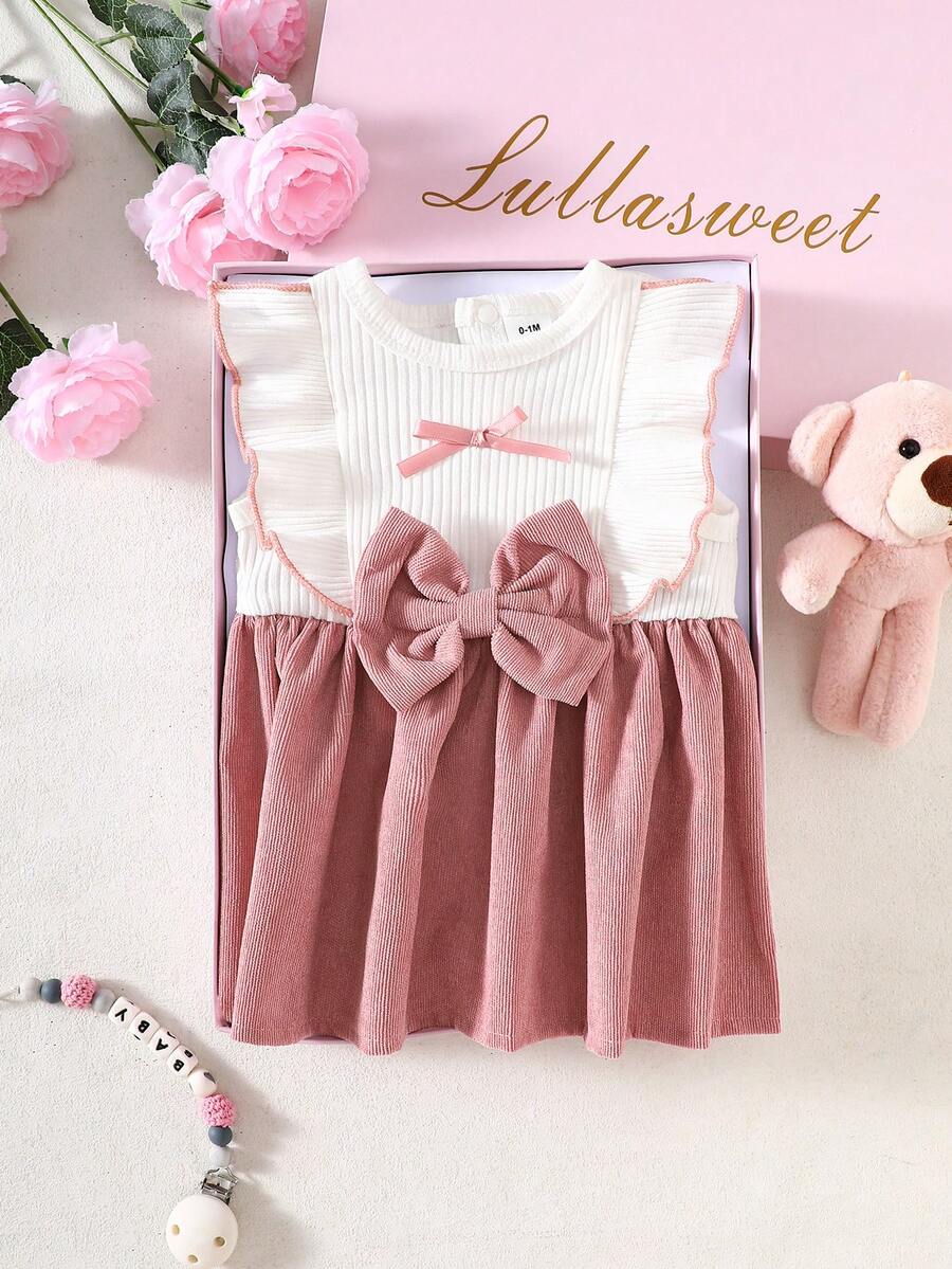 Baby Lace Collar Pink Bow Dress for Elegant Retro Summer Wear