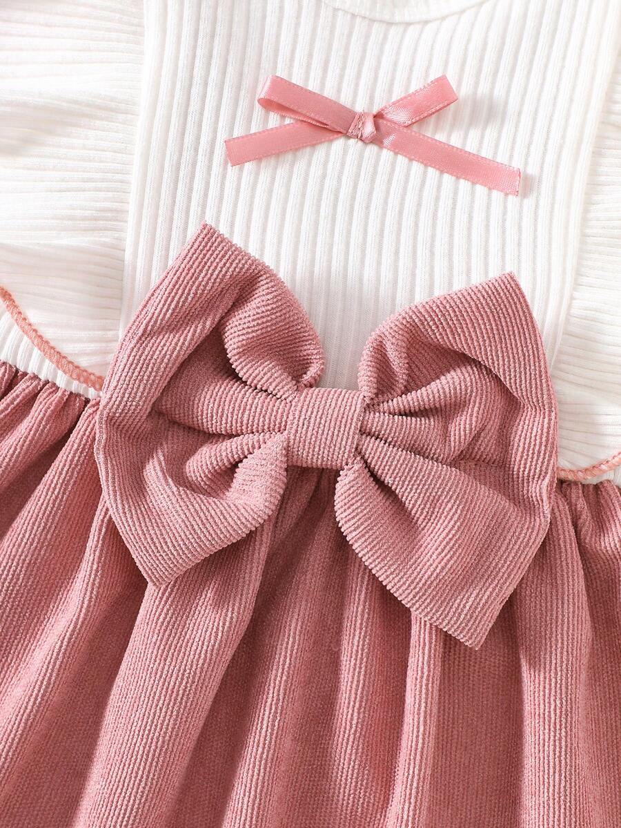 Baby Lace Collar Pink Bow Dress for Elegant Retro Summer Wear