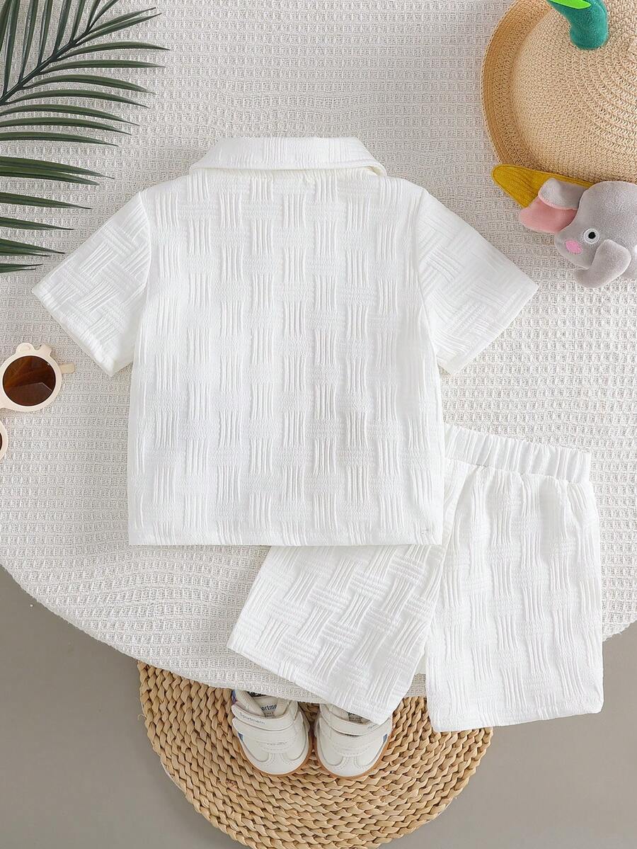 Baby Boy Cartoon Print Textured Shirt and Shorts 2 Piece Street Fashion Outfit Set