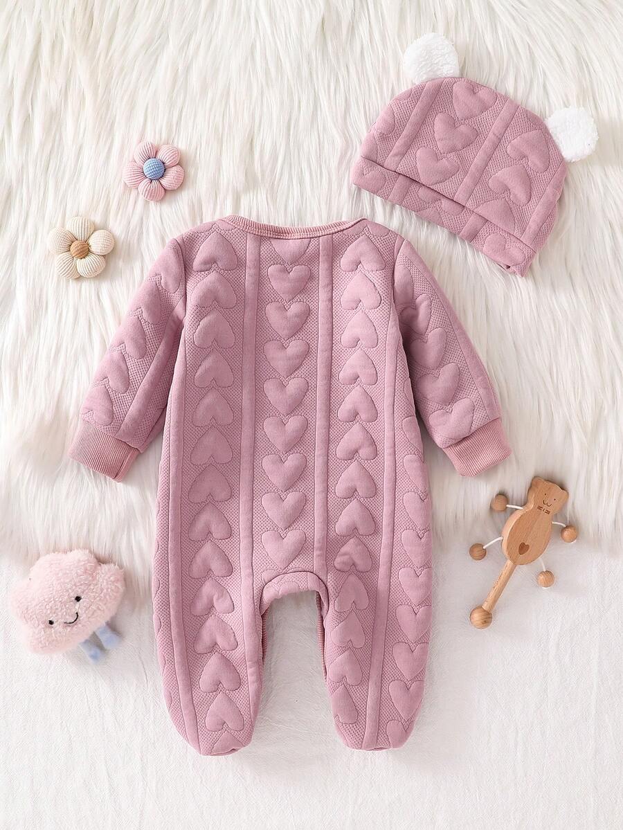 2PCS Newborn Baby Bear Print Long Sleeve Romper & Hat Set – Cozy Winter Outfit