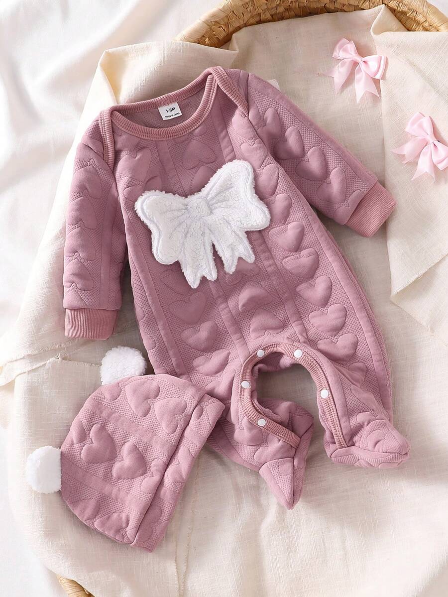 2PCS Newborn Baby Bear Print Long Sleeve Romper & Hat Set – Cozy Winter Outfit