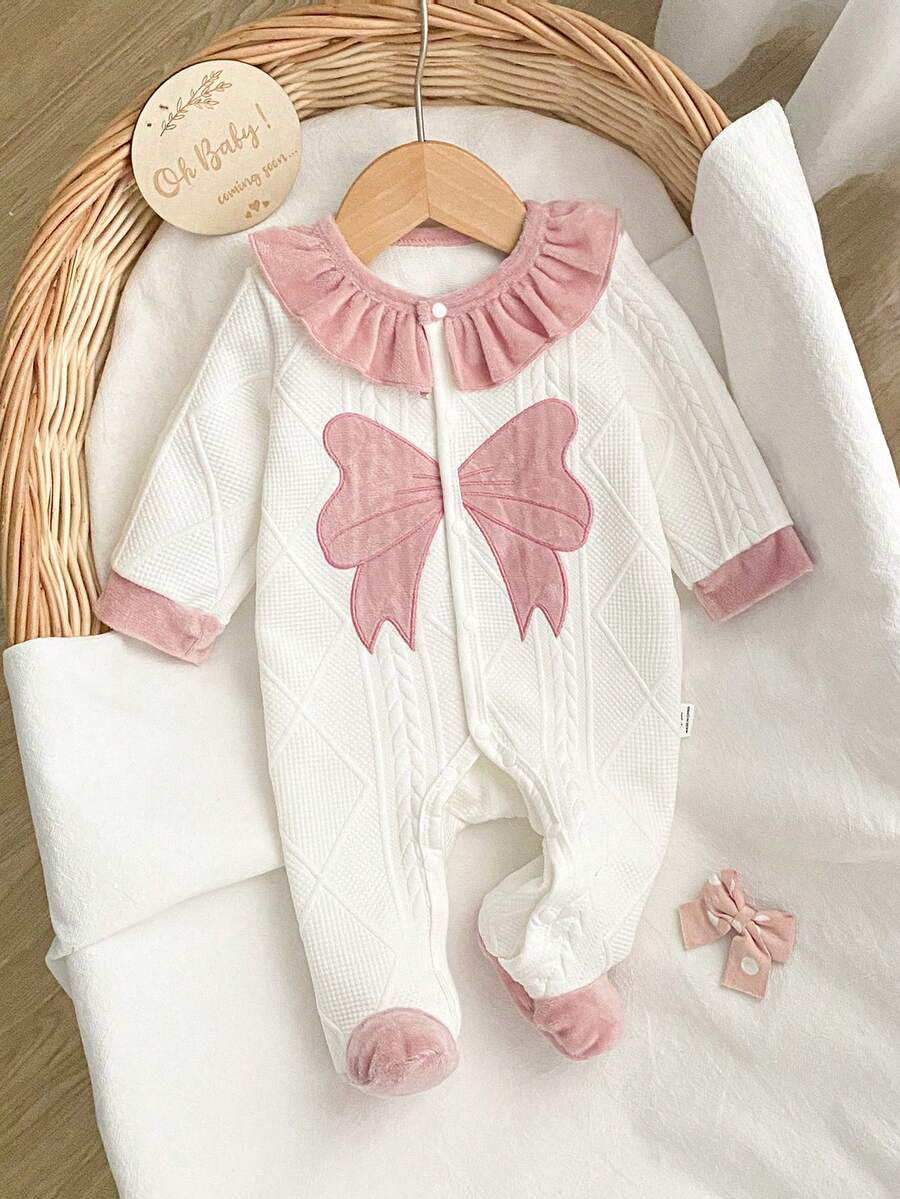 2PCS Newborn Baby Bear Print Long Sleeve Romper & Hat Set – Cozy Winter Outfit