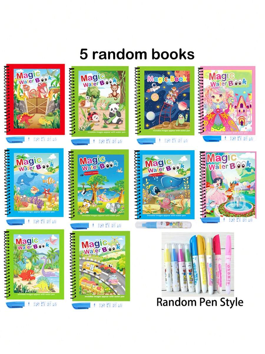 Reusable Magic Water Coloring Book For Kids With Refillable Water Pen Mess Free Drawing And Learning Activity Set 1/3PCS