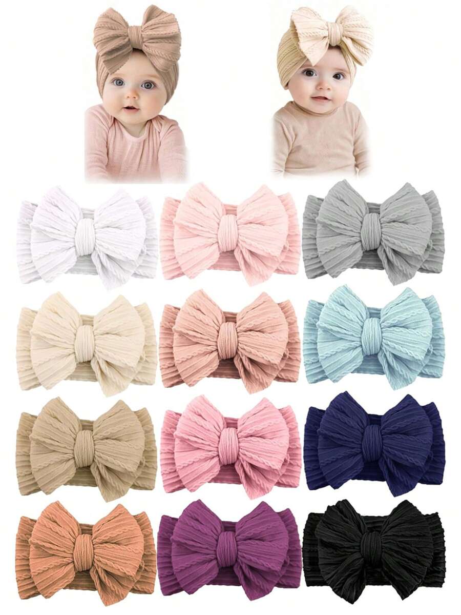 8pcs Handmade Baby Bow Headbands for Newborn and Toddler Daily Wear