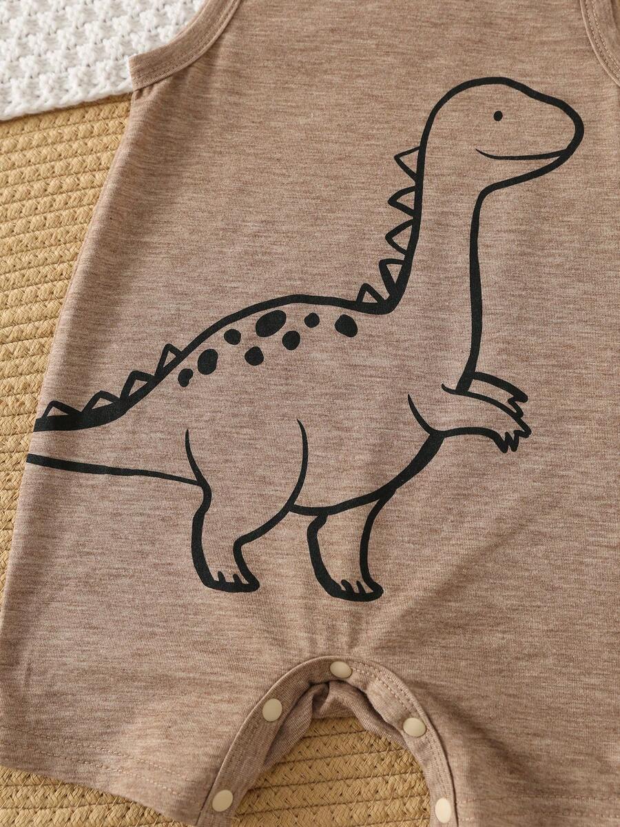 Unisex Dinosaur Print Sleeveless Romper Set For Toddlers Spring Summer Wear