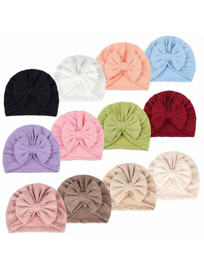 12Pack Big Bow Cotton and Linen Baby Hat Set for Cute Daily Wear