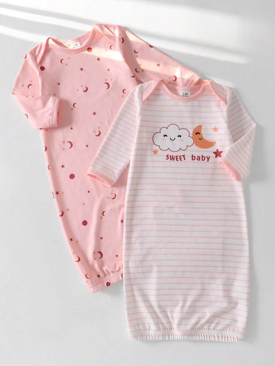2PCS Baby Star Moon Cloud Print Long Sleeve Pajama Set for Cozy Sleepwear
