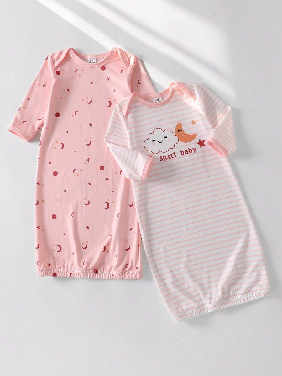 2PCS Baby Star Moon Cloud Print Long Sleeve Pajama Set for Cozy Sleepwear