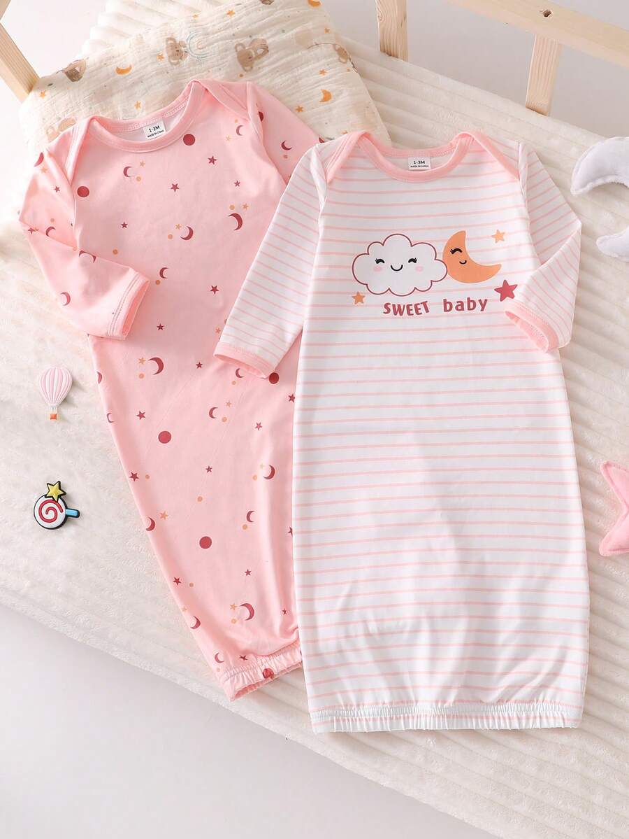 2PCS Baby Star Moon Cloud Print Long Sleeve Pajama Set for Cozy Sleepwear