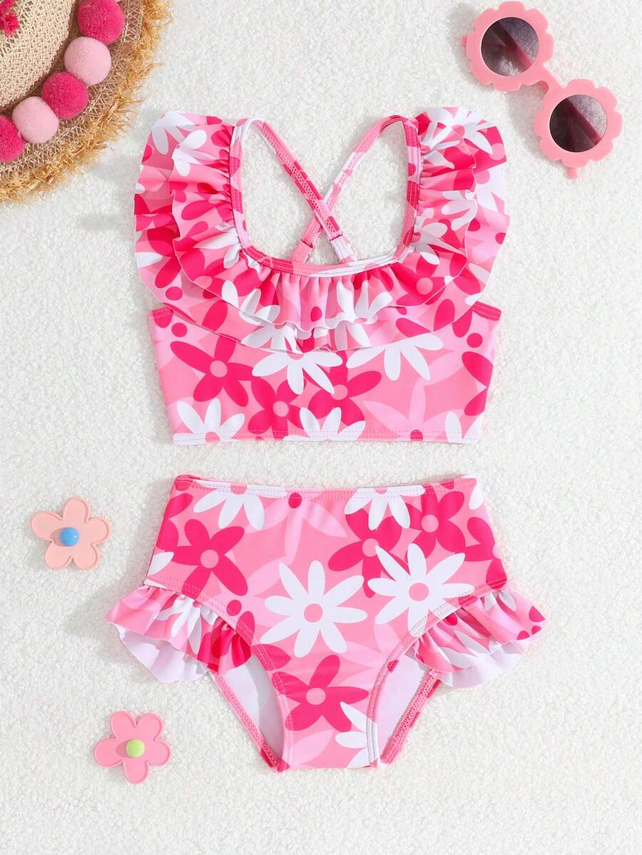 Baby Girls Leopard Print Bikini Set With Ruffle Trim Cute Summer Swimwear