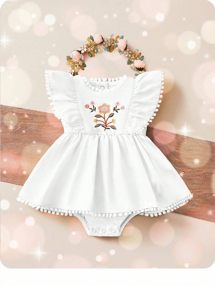 Baby Floral Print Ruffle Sleeveless Romper Dress for Spring Daily Wear