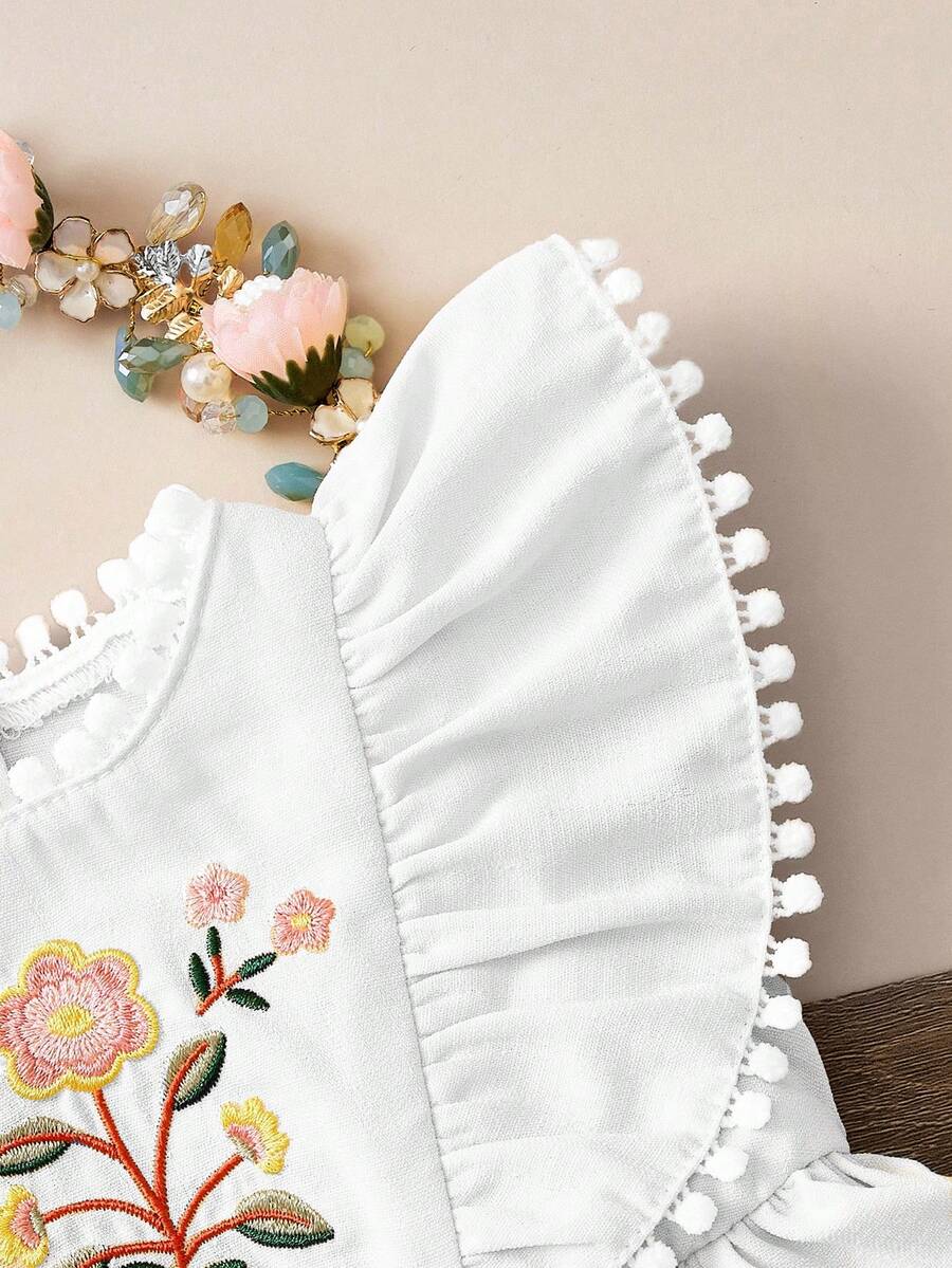 Baby Floral Print Ruffle Sleeveless Romper Dress for Spring Daily Wear