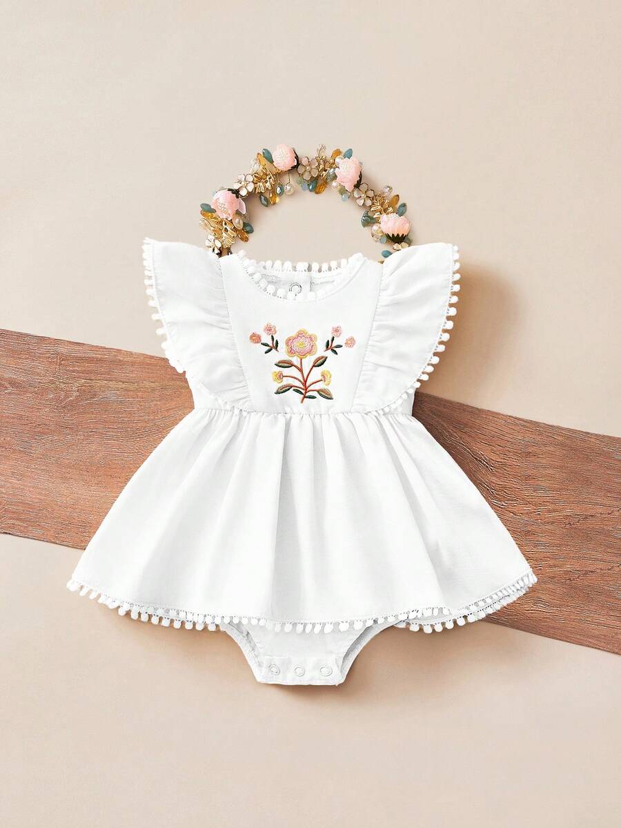 Baby Floral Print Ruffle Sleeveless Romper Dress for Spring Daily Wear