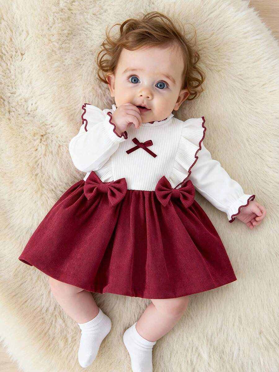 Baby Heart Pattern Dress and Headband Set for Cute All Season Daily Wear