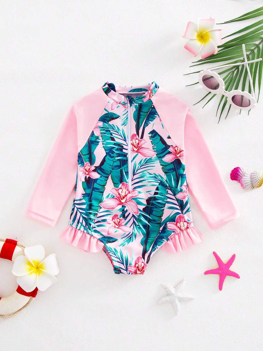 Baby Girls Cartoon Print Swimsuit Romper Casual Summer Vacation Beachwear