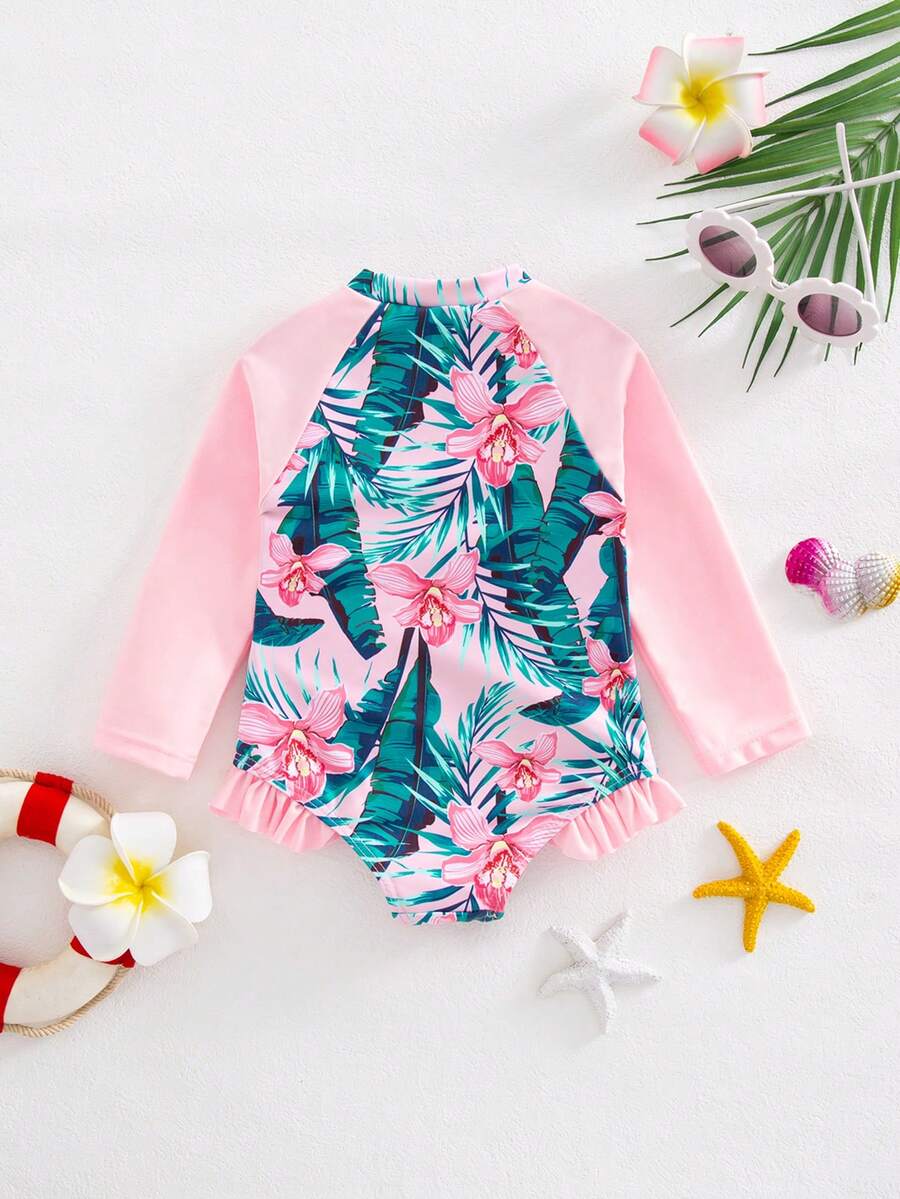 Baby Girls Cartoon Print Swimsuit Romper Casual Summer Vacation Beachwear