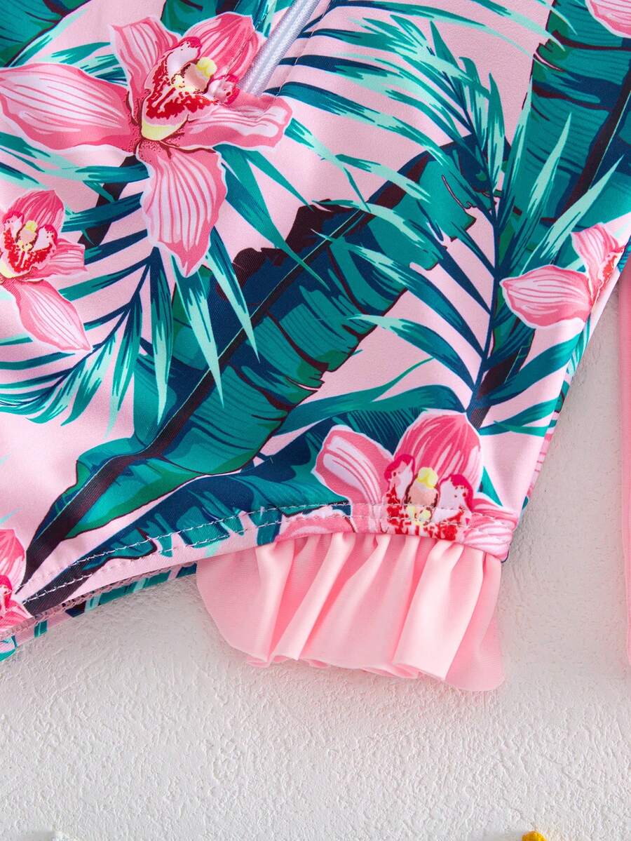 Baby Girls Cartoon Print Swimsuit Romper Casual Summer Vacation Beachwear
