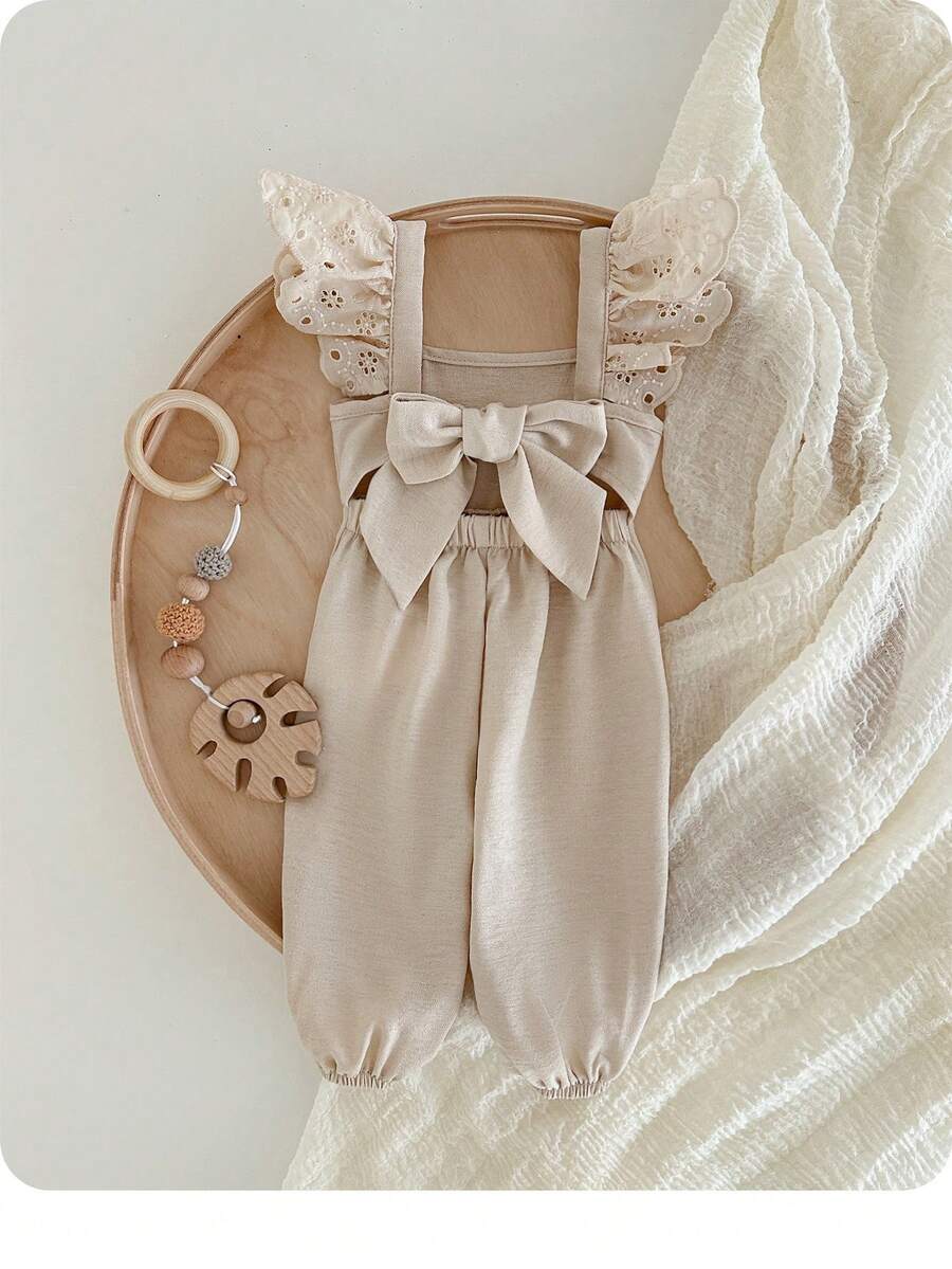 Baby Bow Tie Cap Sleeve Romper for Cute Summer Daily Wear and Outings