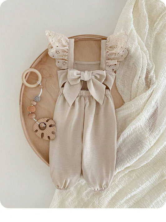 Baby Bow Tie Cap Sleeve Romper for Cute Summer Daily Wear and Outings