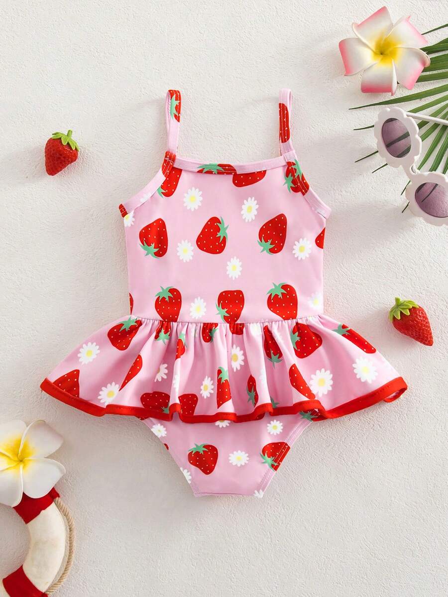 Baby Girls Minimalist Spaghetti Strap One Piece Swimsuit Casual Summer Beachwear