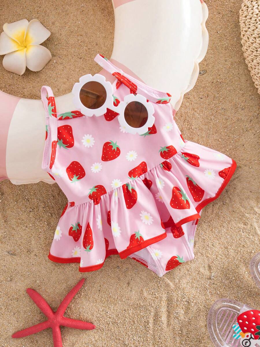 Baby Girls Minimalist Spaghetti Strap One Piece Swimsuit Casual Summer Beachwear