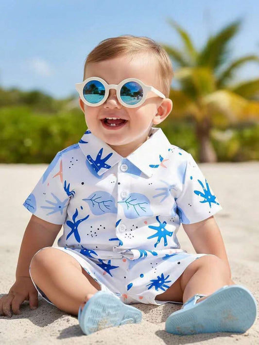 2pcs/Set Baby Boy Tropical Plant Pattern Vacation Outfit (6M-3T)