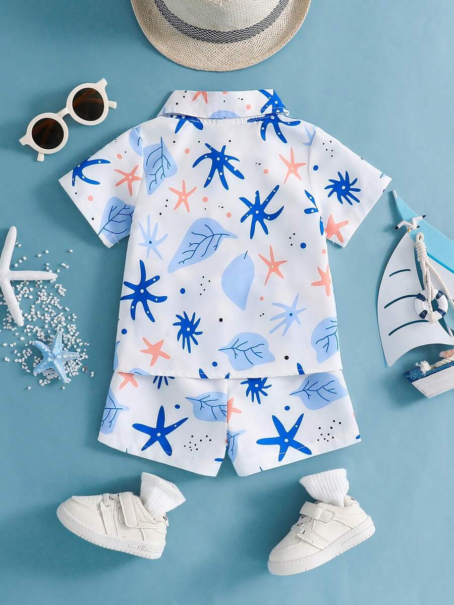 2pcs/Set Baby Boy Tropical Plant Pattern Vacation Outfit (6M-3T)
