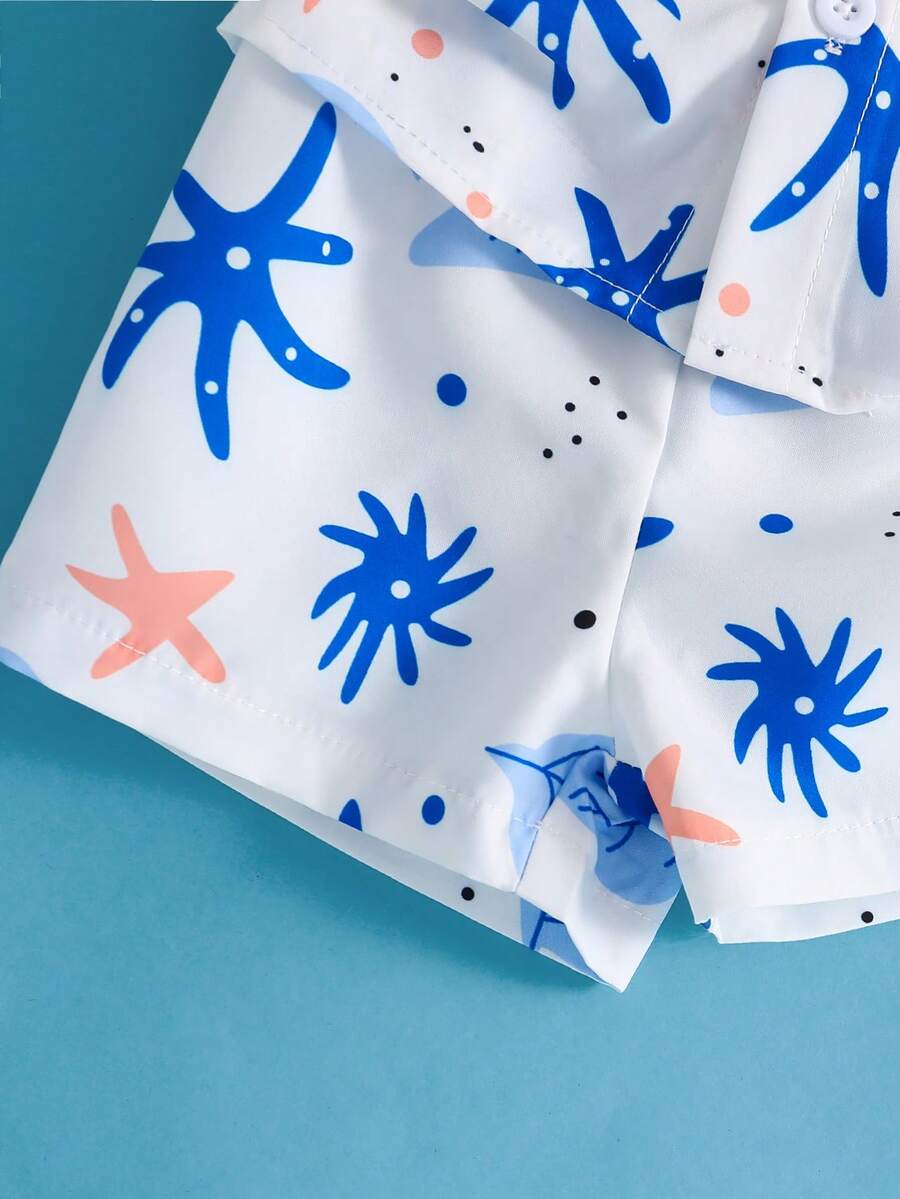 2pcs/Set Baby Boy Tropical Plant Pattern Vacation Outfit (6M-3T)
