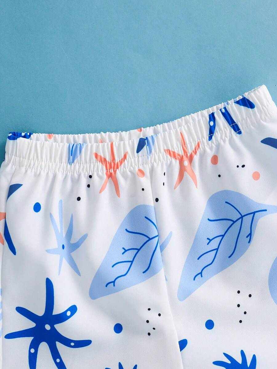 2pcs/Set Baby Boy Tropical Plant Pattern Vacation Outfit (6M-3T)