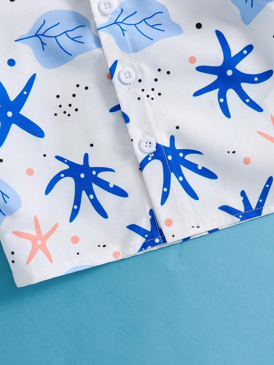 2pcs/Set Baby Boy Tropical Plant Pattern Vacation Outfit (6M-3T)