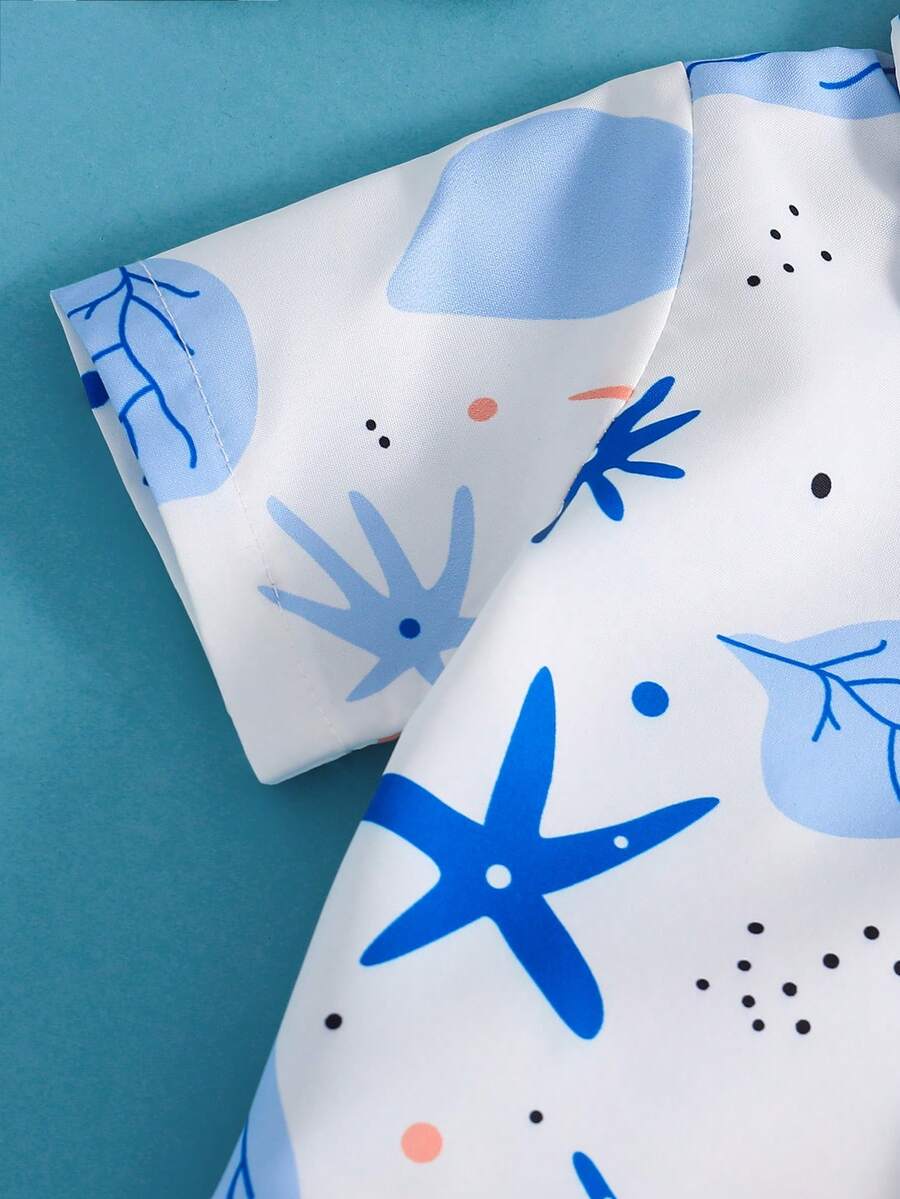 2pcs/Set Baby Boy Tropical Plant Pattern Vacation Outfit (6M-3T)