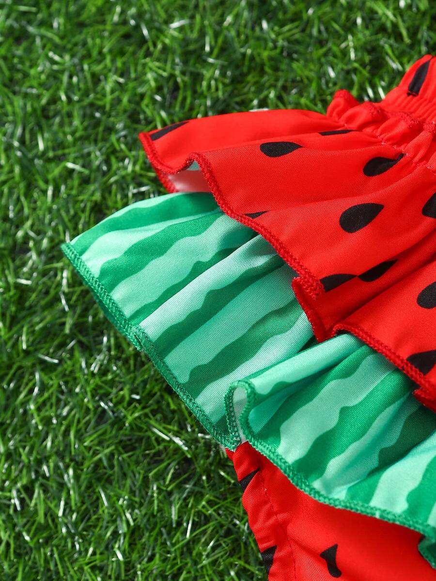 Sleeveless Strawberry Floral Top & Ruffle Skirt 3-Piece Set for Toddler Girls