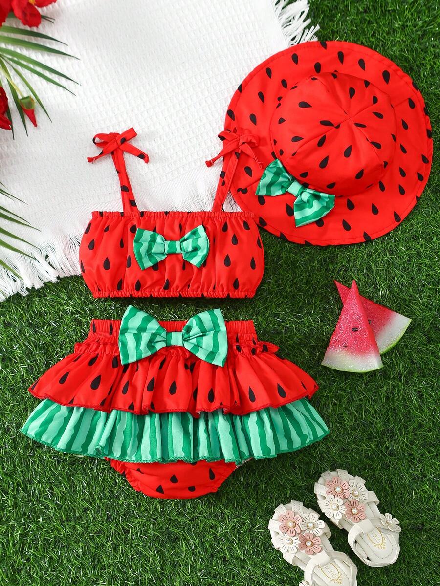 Sleeveless Strawberry Floral Top & Ruffle Skirt 3-Piece Set for Toddler Girls