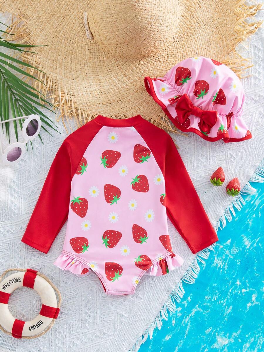 Baby Girls Cartoon Print Swimsuit Romper Casual Summer Vacation Beachwear