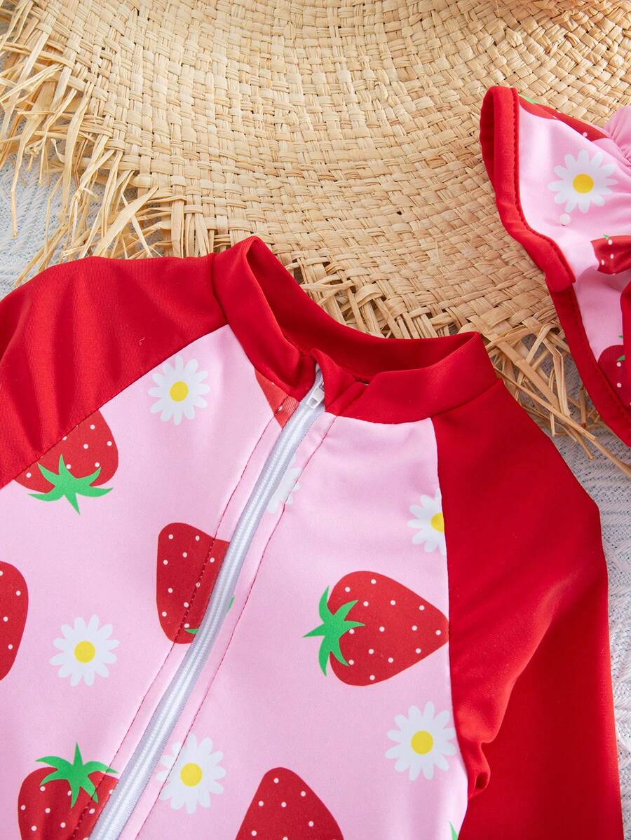 Baby Girls Cartoon Print Swimsuit Romper Casual Summer Vacation Beachwear