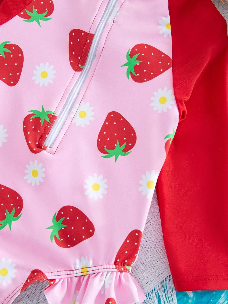 Baby Girls Cartoon Print Swimsuit Romper Casual Summer Vacation Beachwear
