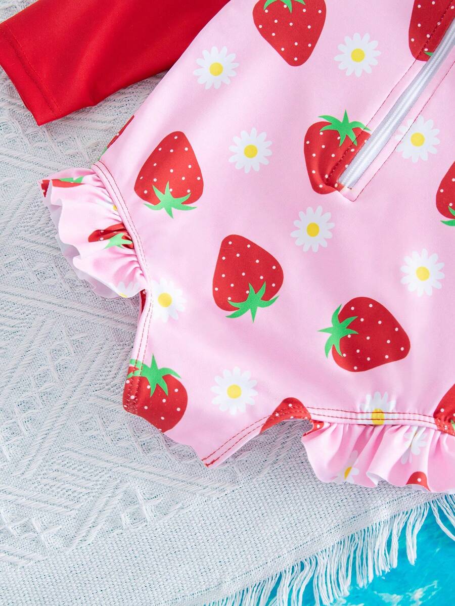 Baby Girls Cartoon Print Swimsuit Romper Casual Summer Vacation Beachwear