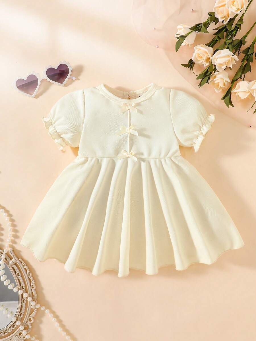 Baby Textured Princess Sleeve Dress for Elegant Spring and Summer Outings