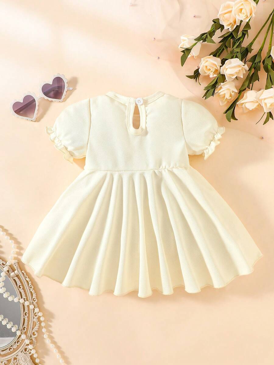 Baby Textured Princess Sleeve Dress for Elegant Spring and Summer Outings