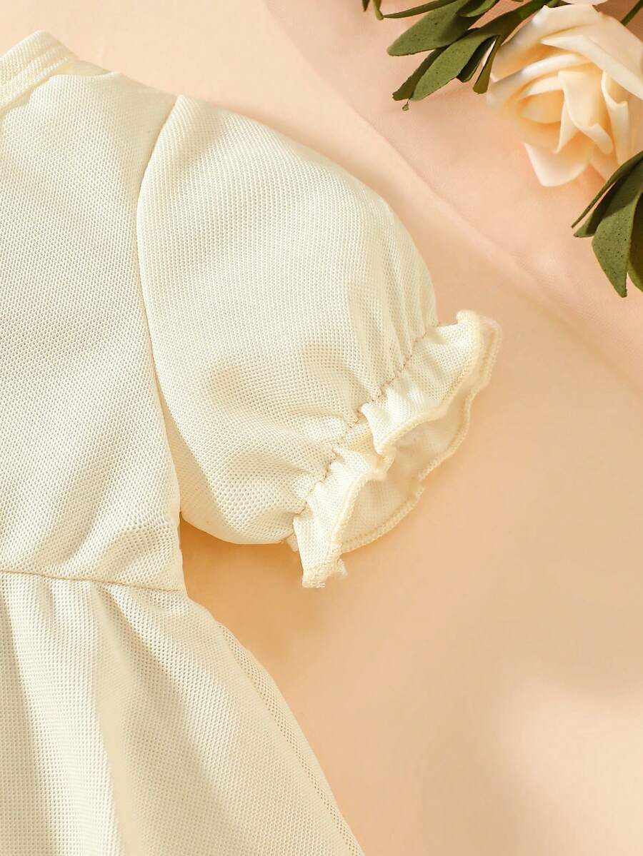 Baby Textured Princess Sleeve Dress for Elegant Spring and Summer Outings