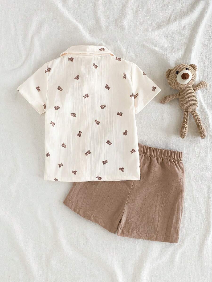 2pcs/Set Baby Boy Casual Striped Polo Collar Top & Shorts Summer Clothes