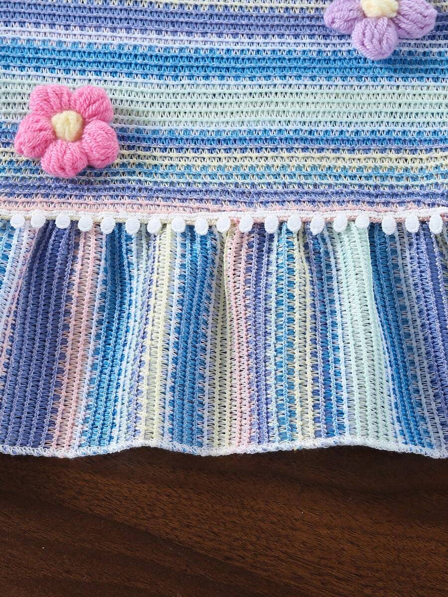 Two Piece Summer Clothing Set For Kids Girls Floral Knit Top And Shorts