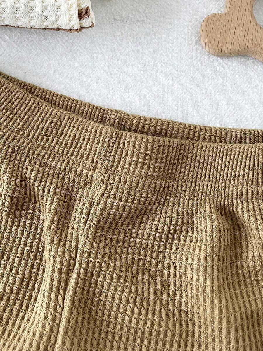 Infant Toddler Boys' Summer Outfit: Striped Waffle Tee and Letter Patch Shorts