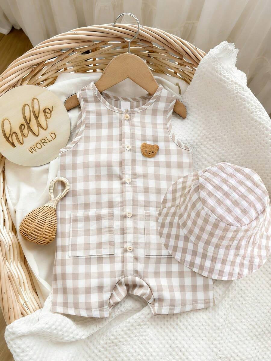 Baby Boy White Sleeveless Romper with Pockets Casual Short Jumpsuit for Everyday Wear